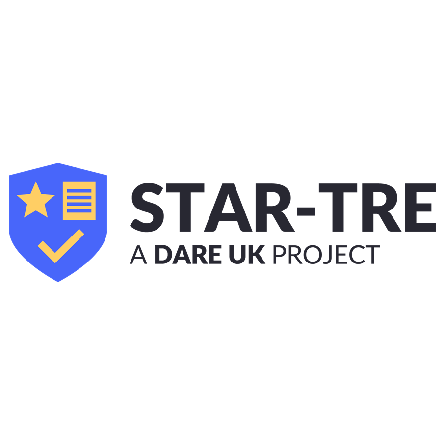 STAR-TRE logo. A purple shield with three yellow icons: a star, a document, and a tick